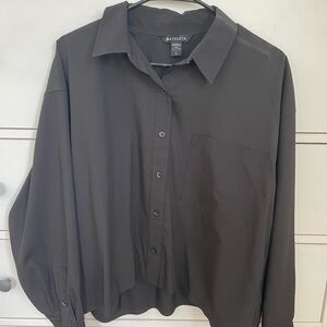 Athleta Midday Cropped Poplin Shirt Black